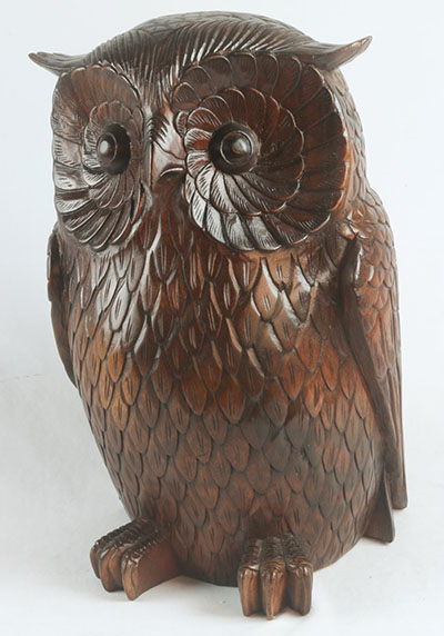 Wooden owl 40Cm Brown Finish - Click Image to Close